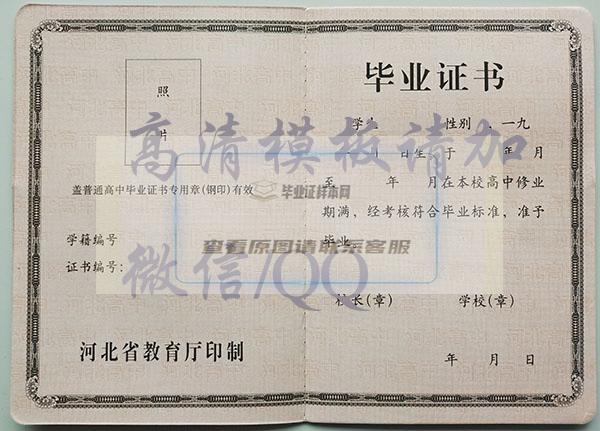 河北省2001年高中毕业证内页