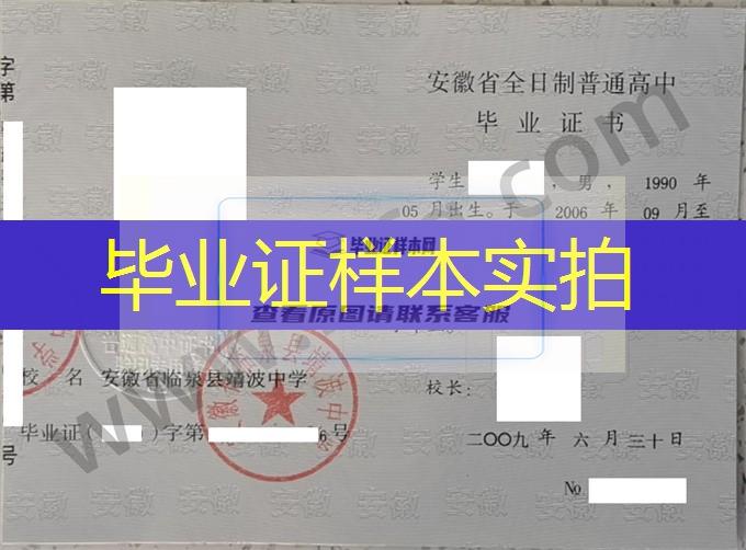 安徽省临泉县靖波中学2009年高中毕业证样本