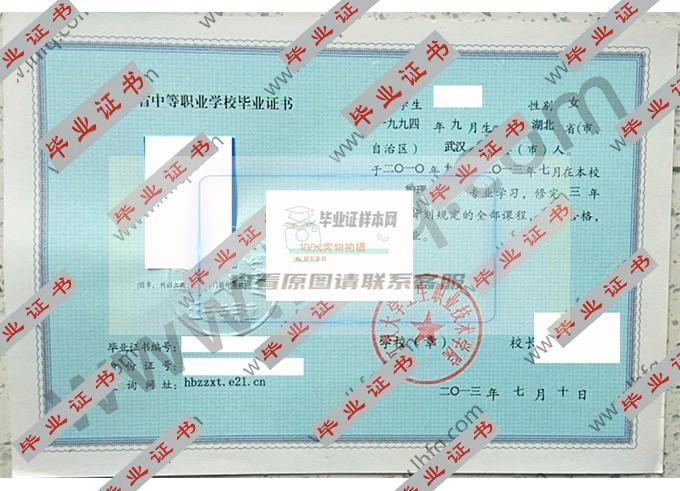 江汉大学卫生职业技术学院2013年中专毕业证样本