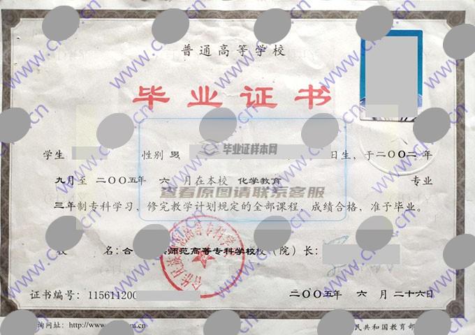 合作民族师范高等专科学校2005年大专毕业证样本