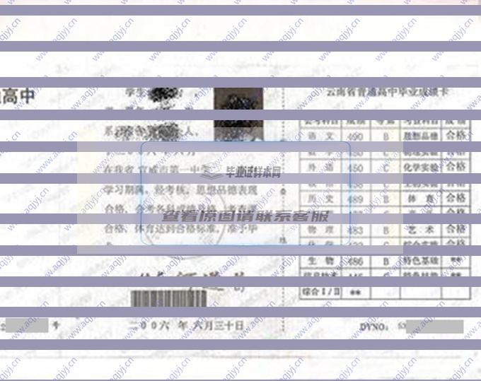 云南省普通高中毕业证样本（模板）图片