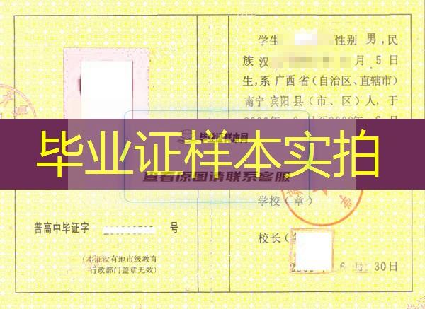 南宁市宾阳县开智中学2009年高中毕业证样本