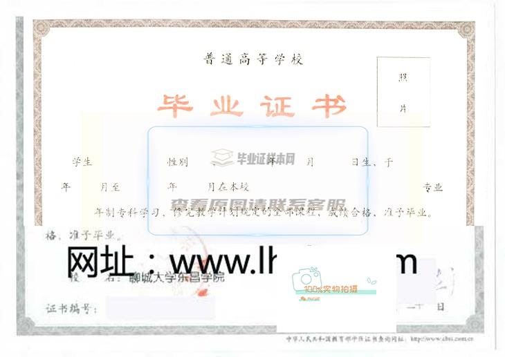 聊城大学东昌学院毕业证书样本与学位证书样本