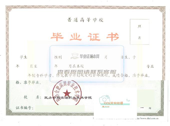 民办合肥滨湖职业技术学院高清毕业证原图