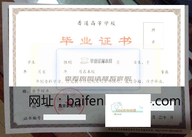 南京农业大学毕业证书样本展示