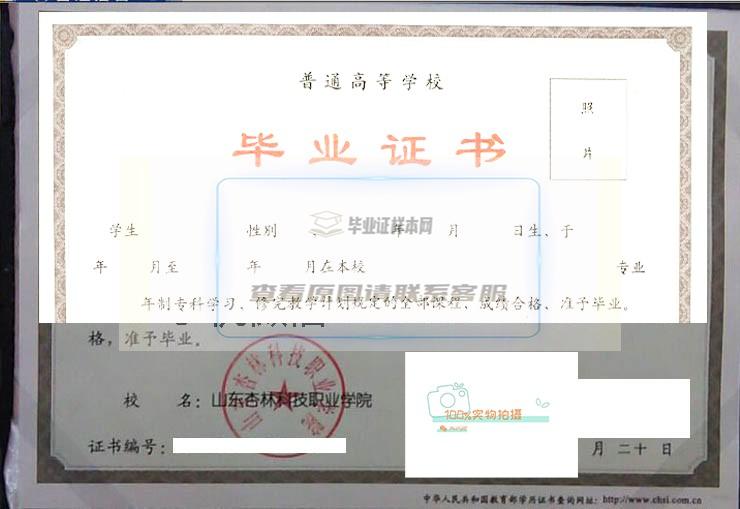 山东杏林科技职业学院毕业证书高清样本