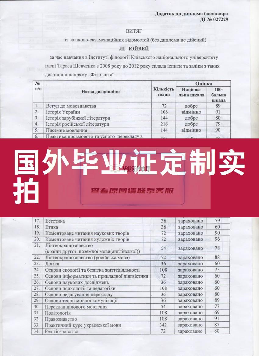 乌克兰基辅大学毕业证样本成绩单模板