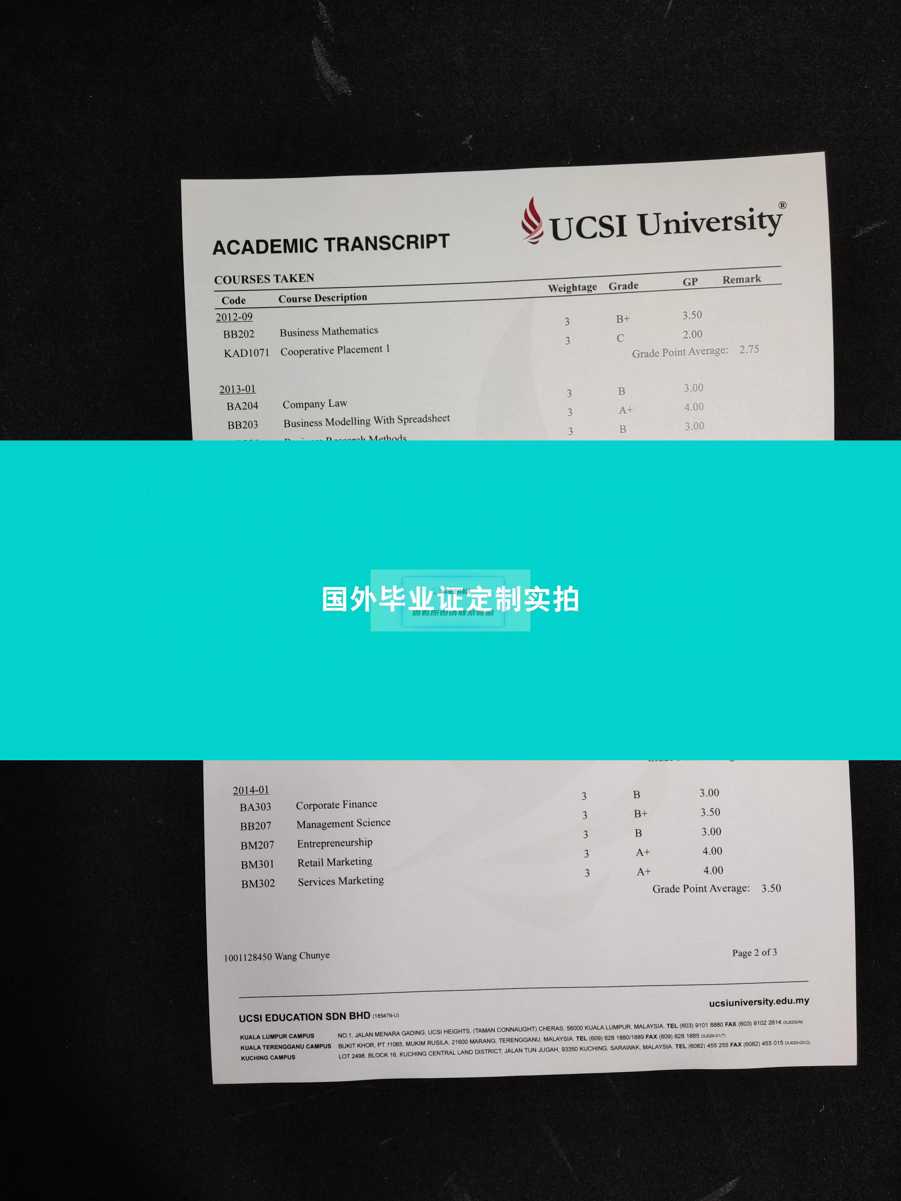 思特雅大学毕业证样本成绩单模板