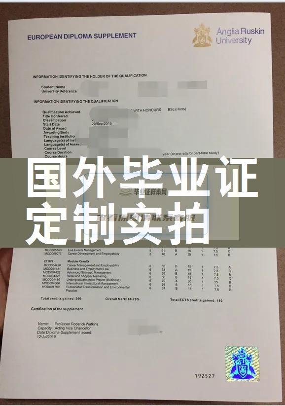 安格里亚鲁斯金大学毕业证样本成绩单模板