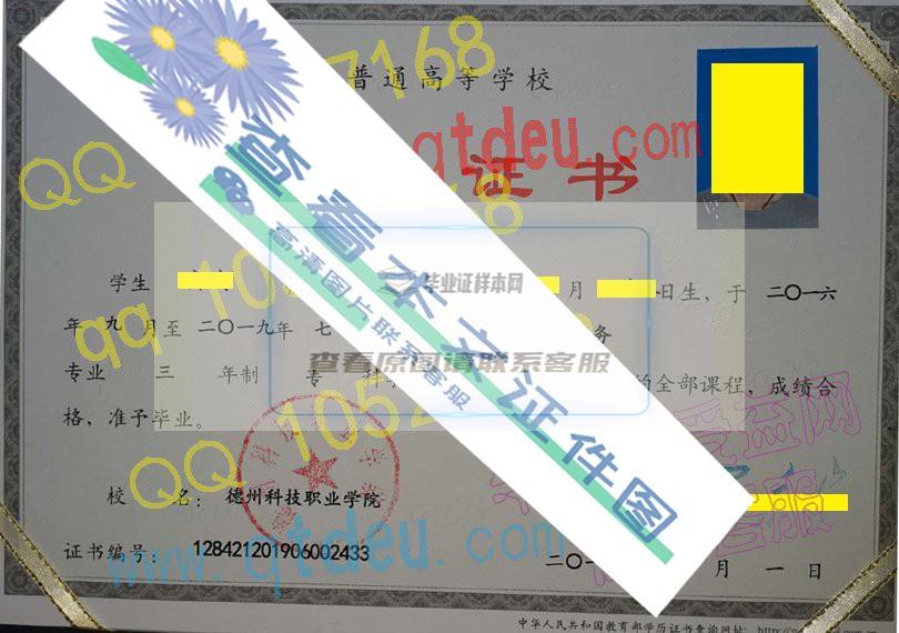 德州科技职业学院继续教育毕业证书高清原图