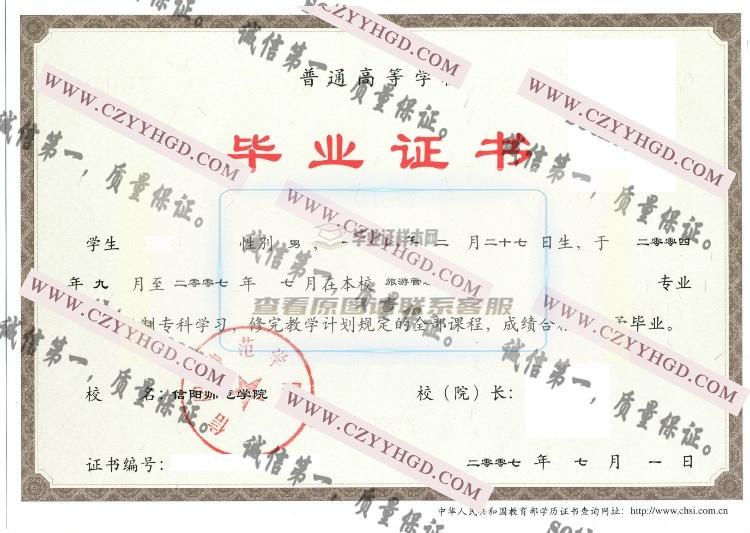 信阳师范学校毕业证样本以及院校介绍