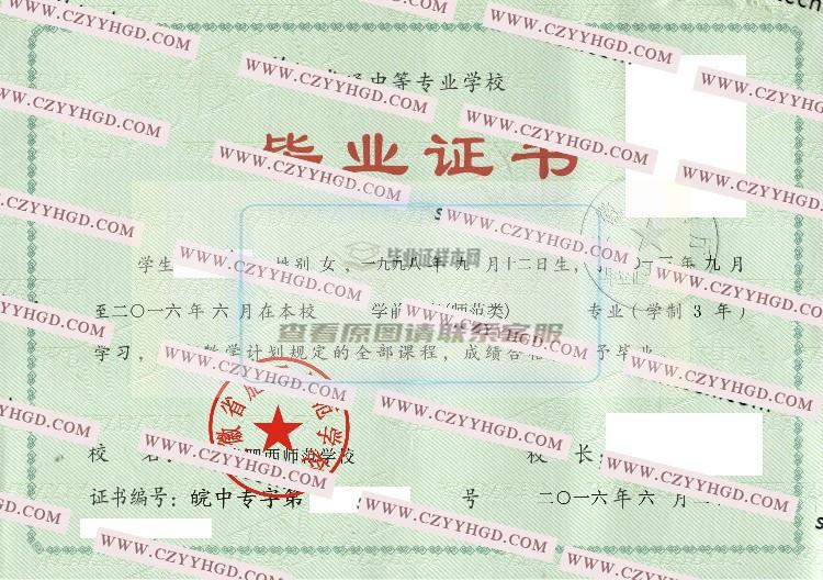 安徽省肥西师范学校毕业证样本