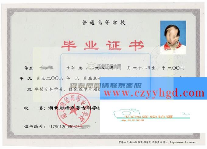 湖北财经高等专科学校成绩单毕业证档案学位证样本