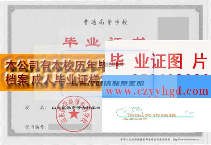 山東醫專畢業證書學位證書樣本高清圖片