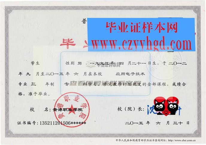 貴港職業學院成績單畢業證檔案學位證樣本