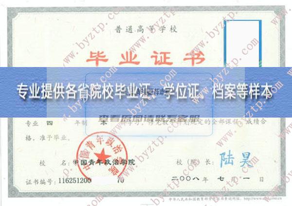 中国青年政治学院2008年毕业证样本图