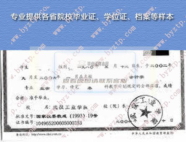 武汉工院2006届毕业证书样本图