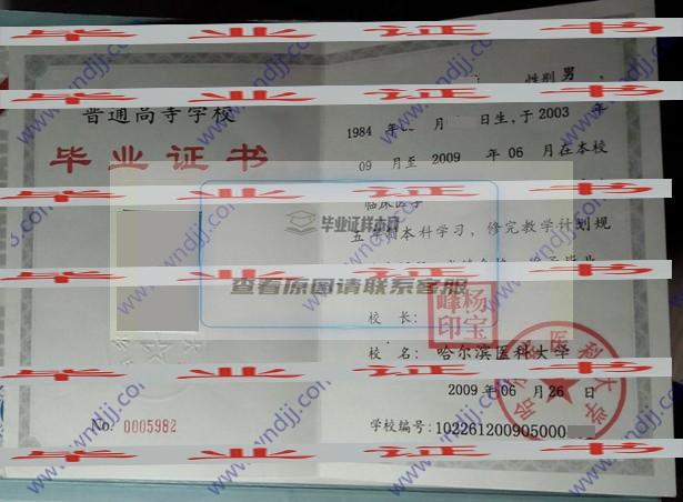 哈爾濱醫科大學畢業證樣本照片