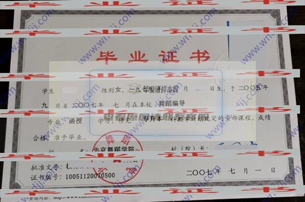 北京舞蹈學院畢業證樣本圖片集